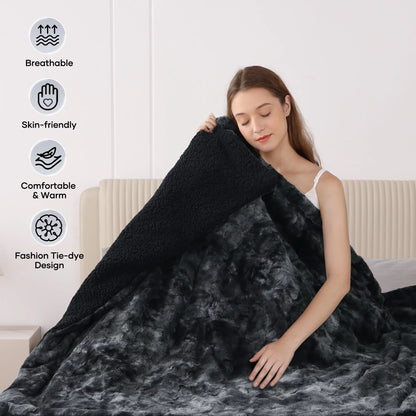 Electric Throw Blanket 50" X 60", Soft Faux Fur Heated Blanket with Large LED Display, 6 Heating Levels, 4 Hours Timer, Machine Washable - Tie-Dye Black